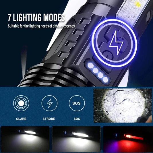 High Powerful LED Flashlights Long Range 150M Super Bright Torch Light Rechargeable Waterproof Outdoor Camping Lamp