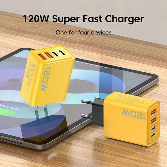 120W Multi Port USB Type C Quick Fast Charger PD QC3.0 Wall Power Adapter EU US UK Plug For iPhone 17 16 15 14 Samsung Xiaomi