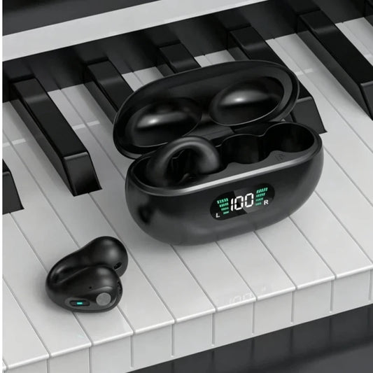 Wireless Bluetooth Earphones Ear-clip LED Power Display Headset Sport Earbuds for Phone HD Sound Game Headphones With Mic