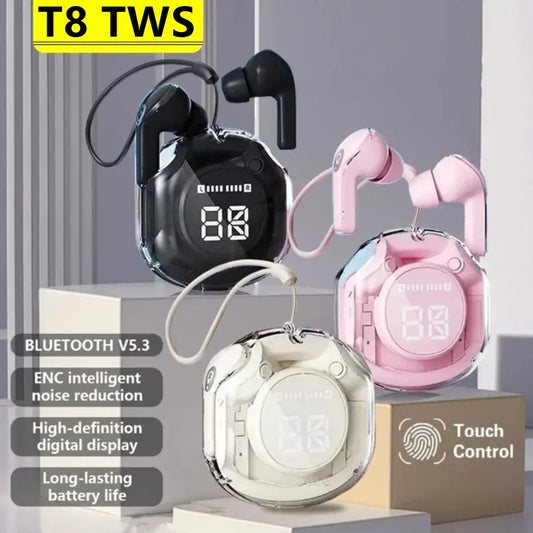 T8 Wireless Bluetooth Earbuds with LED Digital Display, HiFi Stereo Sound, TWS In-Ear Headphones with Charging Case, Touch Control & Built-in Mic