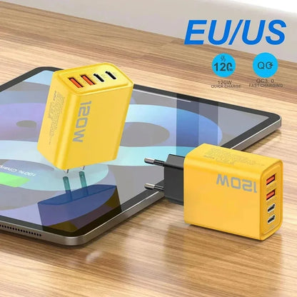 120W Multi Port USB Type C Quick Fast Charger PD QC3.0 Wall Power Adapter EU US UK Plug For iPhone 17 16 15 14 Samsung Xiaomi