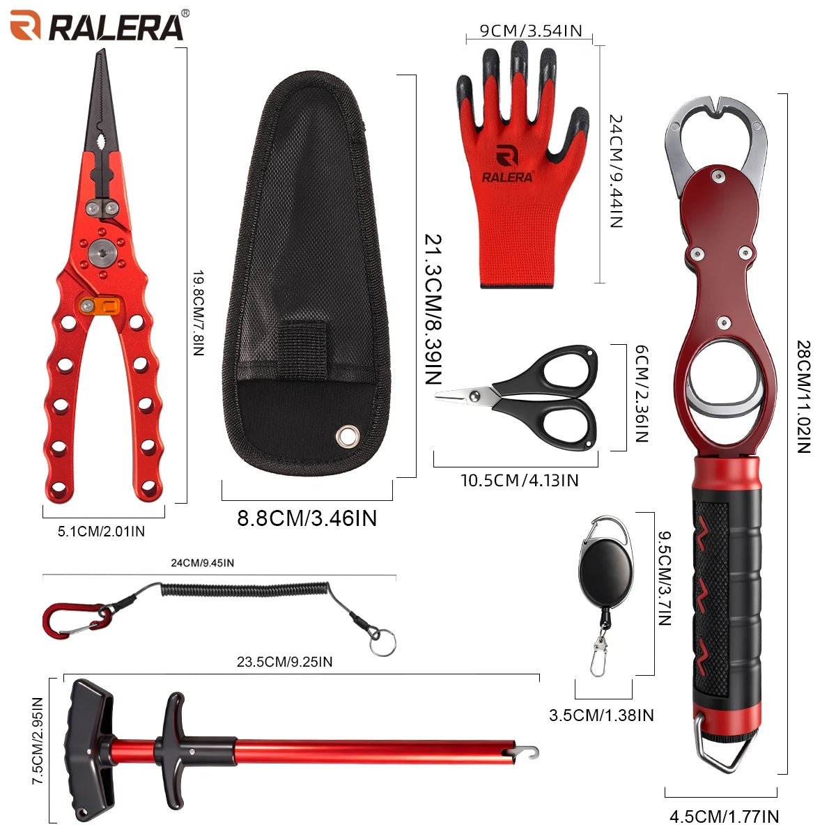 Fishing Gear Set Aluminum Alloy Fishing Pliers, Line Cutter, Hook Remover, Fish Grip with 20kg Control Capacity, Perfect Fishing