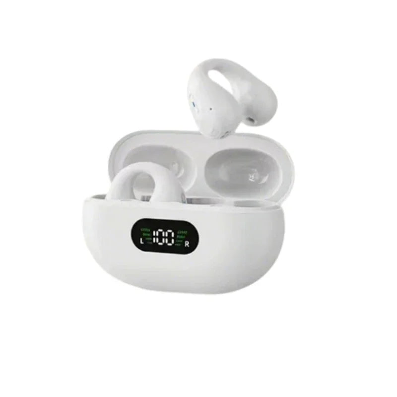 Wireless Bluetooth Earphones Ear-clip LED Power Display Headset Sport Earbuds for Phone HD Sound Game Headphones With Mic