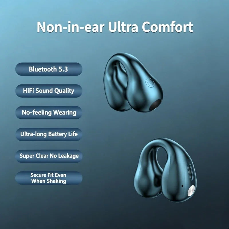 Wireless Bluetooth Earphones Ear-clip LED Power Display Headset Sport Earbuds for Phone HD Sound Game Headphones With Mic
