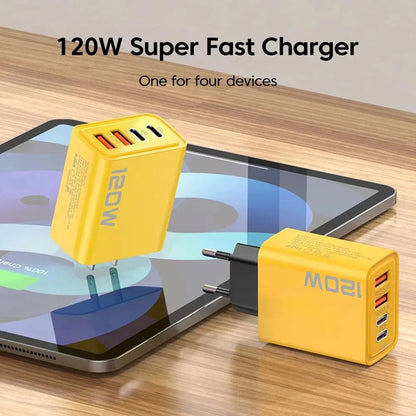 120W Multi Port USB Type C Quick Fast Charger PD QC3.0 Wall Power Adapter EU US UK Plug For iPhone 17 16 15 14 Samsung Xiaomi