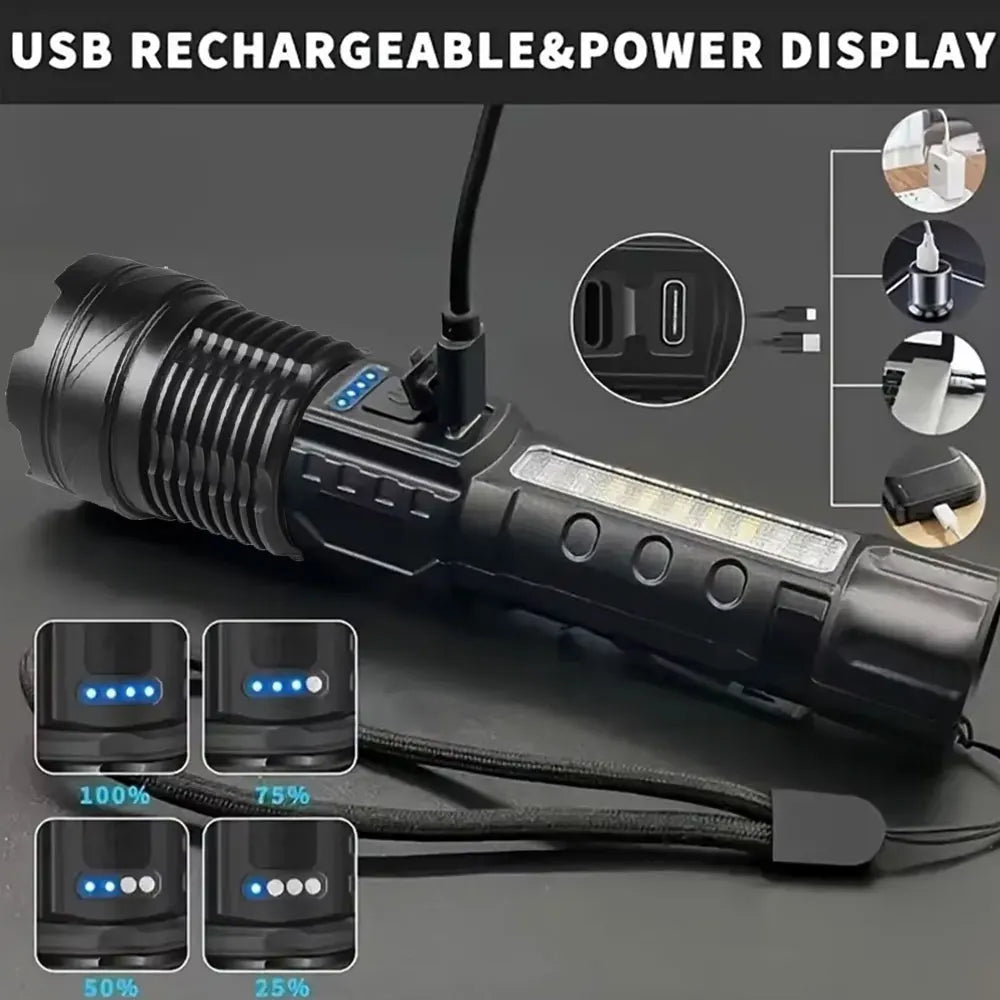 High Powerful LED Flashlights Long Range 150M Super Bright Torch Light Rechargeable Waterproof Outdoor Camping Lamp