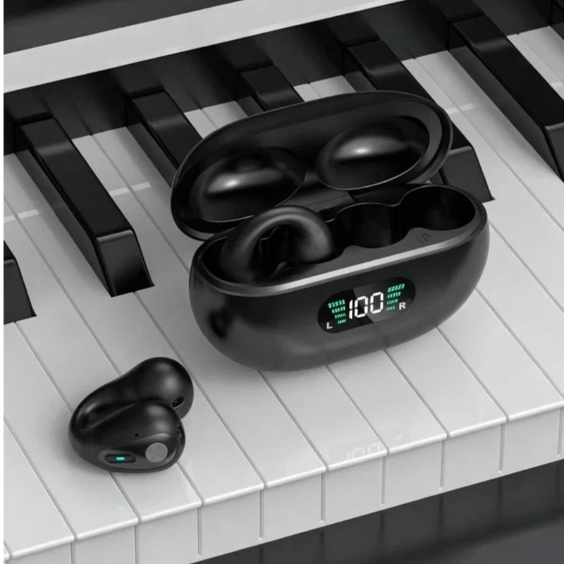Wireless Bluetooth Earphones Ear-clip LED Power Display Headset Sport Earbuds for Phone HD Sound Game Headphones With Mic