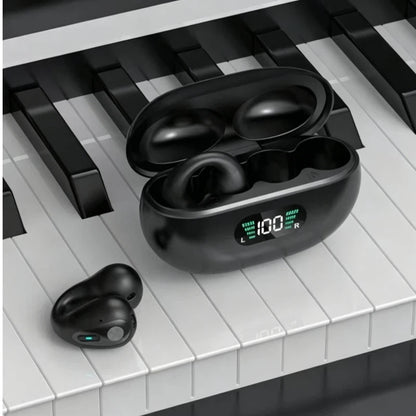 Wireless Bluetooth Earphones Ear-clip LED Power Display Headset Sport Earbuds for Phone HD Sound Game Headphones With Mic