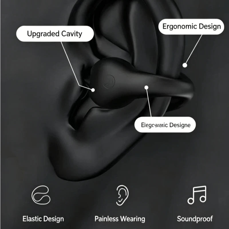 Wireless Bluetooth Earphones Ear-clip LED Power Display Headset Sport Earbuds for Phone HD Sound Game Headphones With Mic