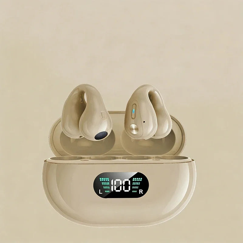 Wireless Bluetooth Earphones Ear-clip LED Power Display Headset Sport Earbuds for Phone HD Sound Game Headphones With Mic