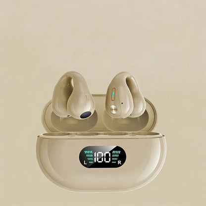Wireless Bluetooth Earphones Ear-clip LED Power Display Headset Sport Earbuds for Phone HD Sound Game Headphones With Mic
