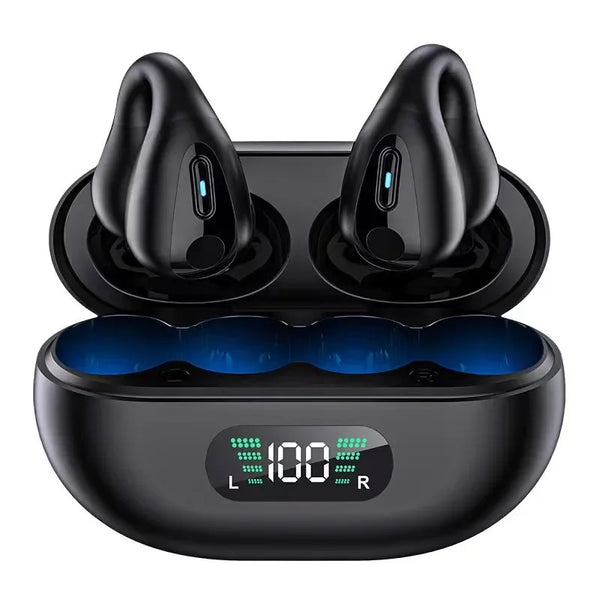 Wireless Bluetooth Earphones Ear-clip LED Power Display Headset Sport Earbuds for Phone HD Sound Game Headphones With Mic