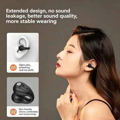 Wireless Bluetooth Earphones Ear-clip LED Power Display Headset Sport Earbuds for Phone HD Sound Game Headphones With Mic