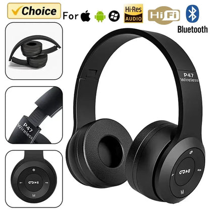 Stereo P47 Headset 5.0 Bluetooth Headset Folding Series Wireless Outdoor SportsHeadset for iPhone Samsung PC Game Accessories