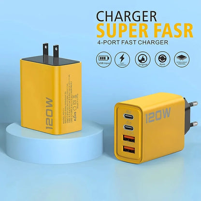 120W Multi Port USB Type C Quick Fast Charger PD QC3.0 Wall Power Adapter EU US UK Plug For iPhone 17 16 15 14 Samsung Xiaomi