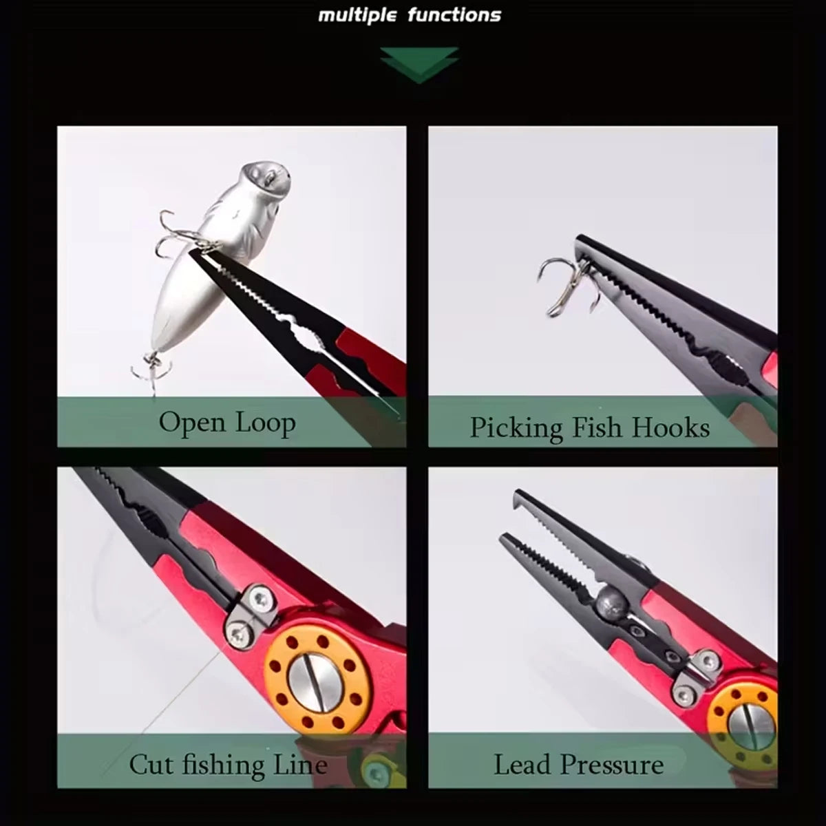 Fishing Gear Set Aluminum Alloy Fishing Pliers, Line Cutter, Hook Remover, Fish Grip with 20kg Control Capacity, Perfect Fishing