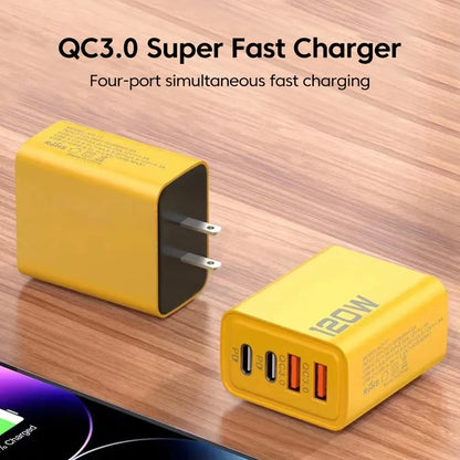 120W Multi Port USB Type C Quick Fast Charger PD QC3.0 Wall Power Adapter EU US UK Plug For iPhone 17 16 15 14 Samsung Xiaomi