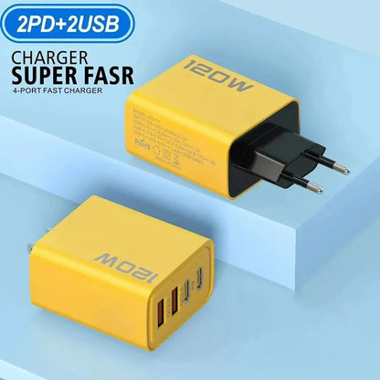 120W Multi Port USB Type C Quick Fast Charger PD QC3.0 Wall Power Adapter EU US UK Plug For iPhone 17 16 15 14 Samsung Xiaomi